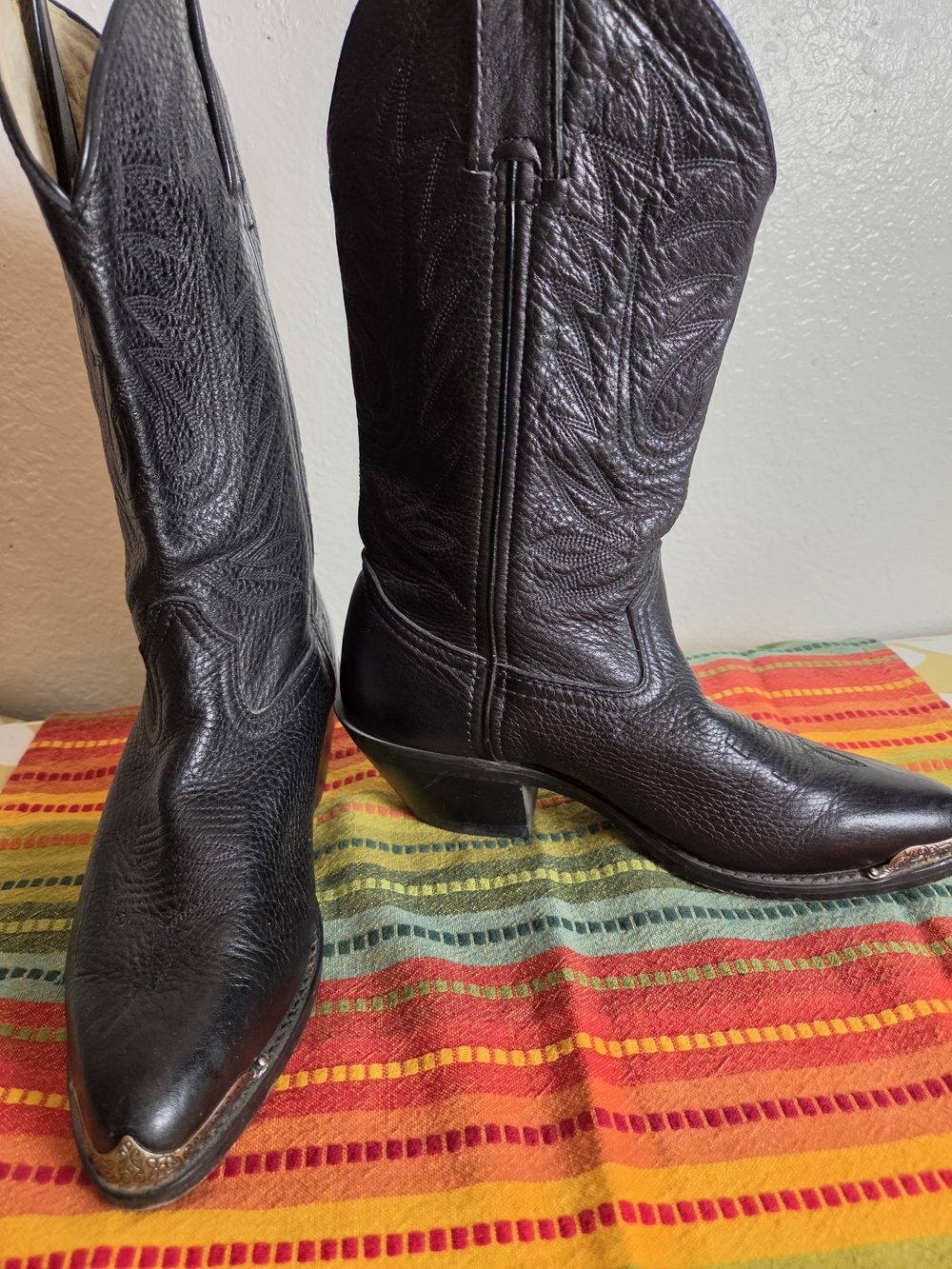 Durango Black Western Women's Boots with Stitched Leather Lining Silver Boot Tip